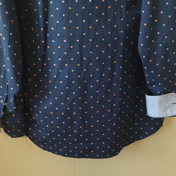 Bugatchi Navy Blue Long Sleeve Cuffed Cotton Shirt Small Colored Squares 3XL - Picture 4 of 9